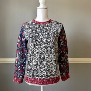 Tory Burch Mixed Print Sweatshirt Small Boho Medallion French Terry Top